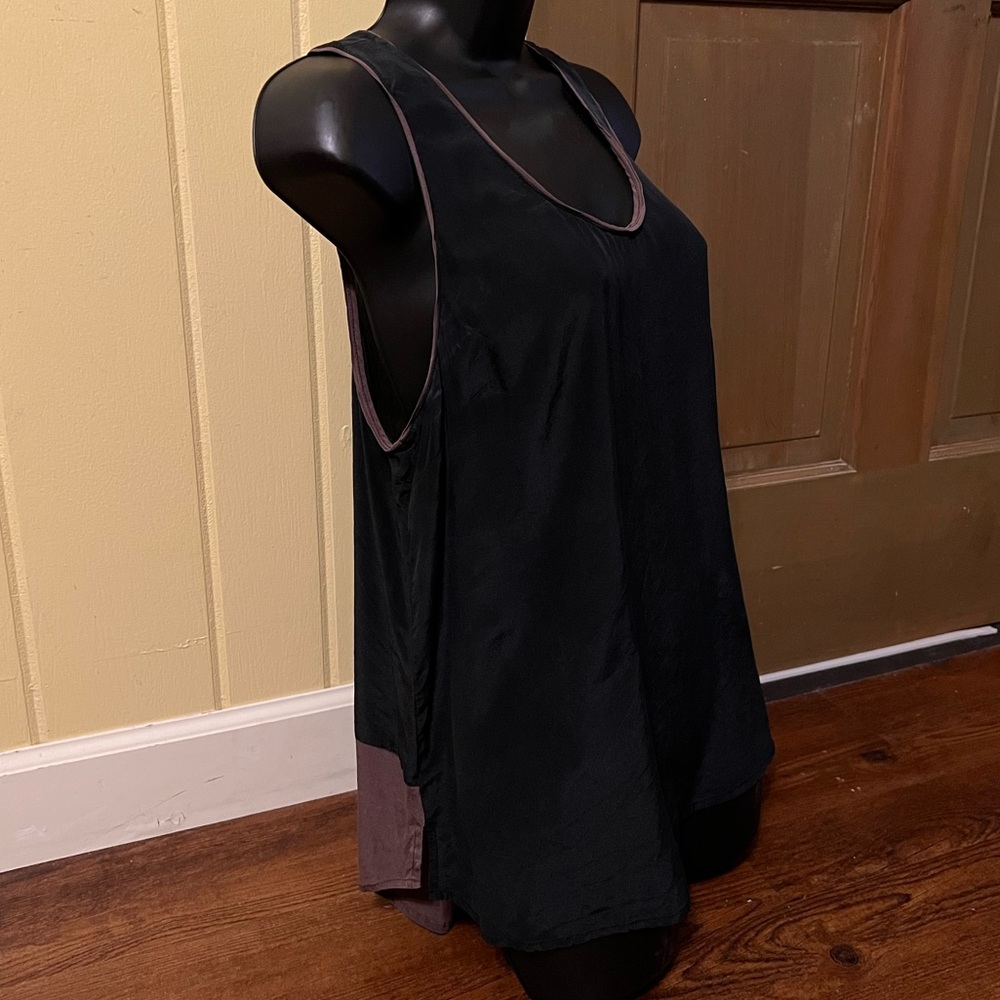 Maeve Anthropologie Black Brown Chic Silk Colorblock High Low Tank Top Size 12 - Picture 4 of 10